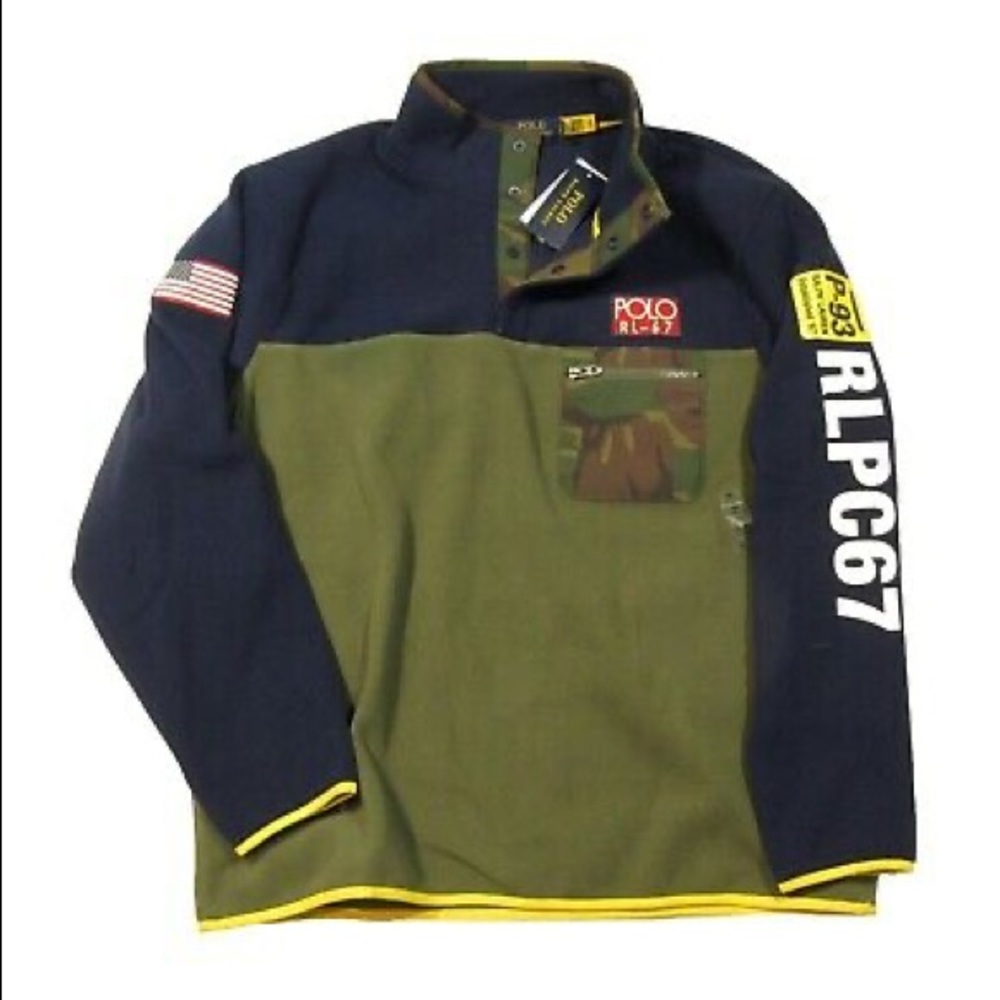 Polo Ralph Lauren Mens U.S Flag Sport Fleece Camo Pullover RLPC67 Hi Tech NWT XL - Picture 2 of 4
